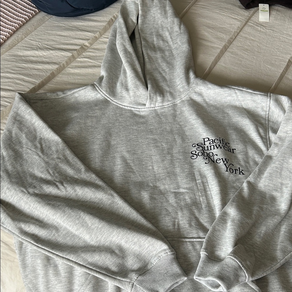 Pacific Sunwear Heather Gray Hoodie with Black Text